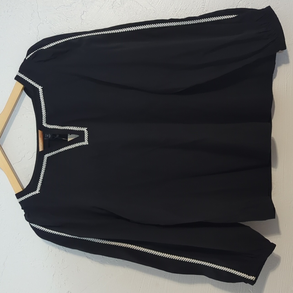 Banana Republic Black Boho Lightweight Cotton Casual Office Blouse Minimalist - Picture 3 of 7